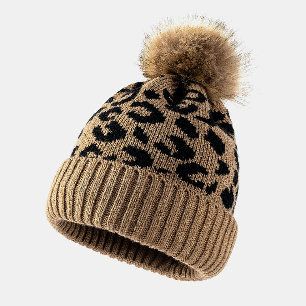Leopard Pom-Pom Cuffed Beanie-Krush Kandy, Women's Online Fashion Boutique Located in Phoenix, Arizona (Scottsdale Area)