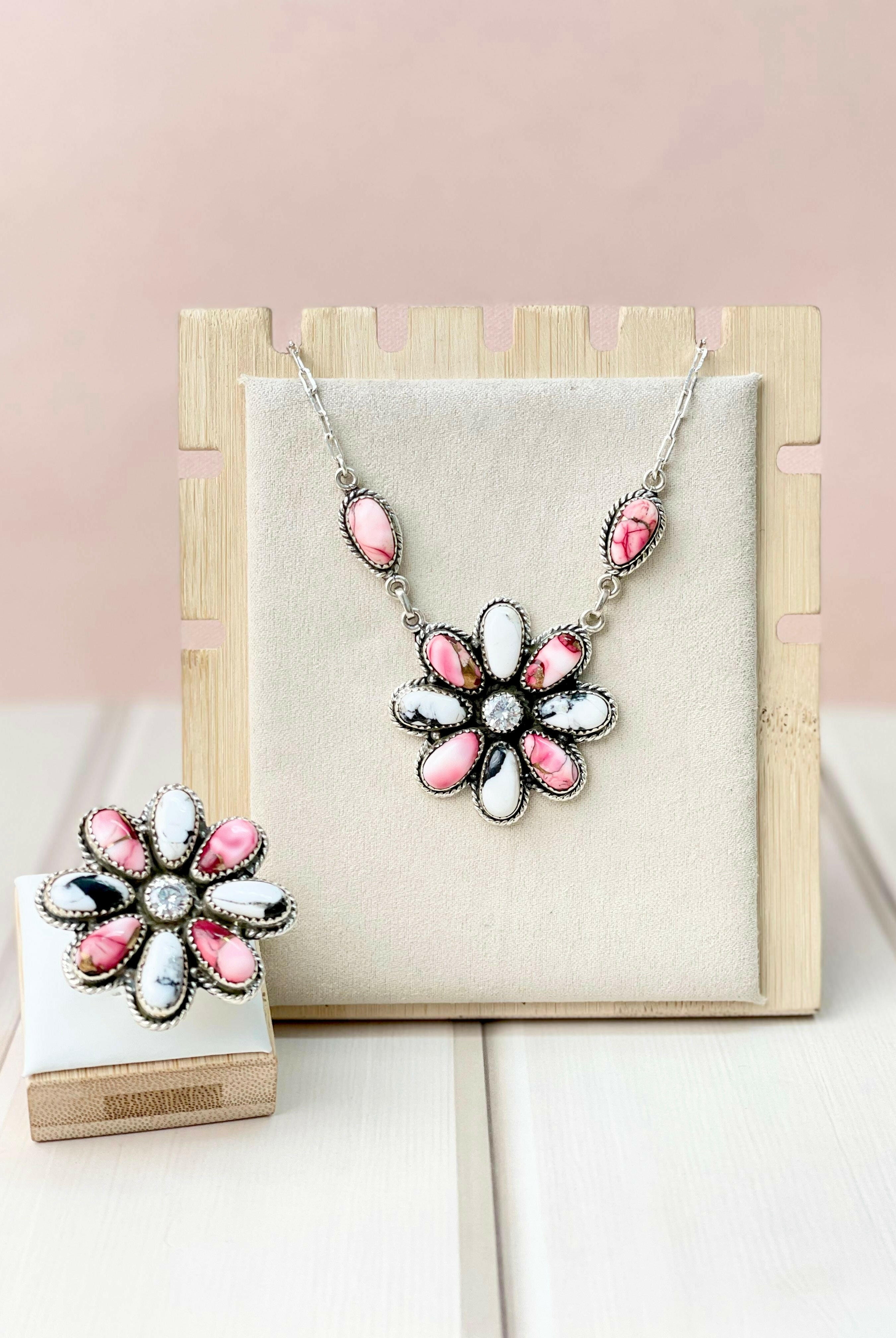 White Buffalo and Red Dahlia Daisy Set-Necklaces-Krush Kandy, Women's Online Fashion Boutique Located in Phoenix, Arizona (Scottsdale Area)