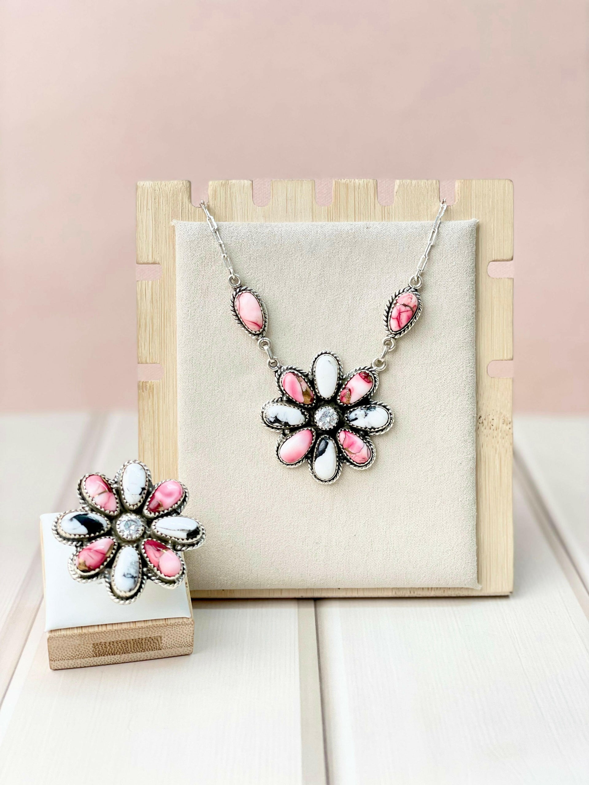 White Buffalo and Red Dahlia Daisy Set-Necklaces-Krush Kandy, Women's Online Fashion Boutique Located in Phoenix, Arizona (Scottsdale Area)