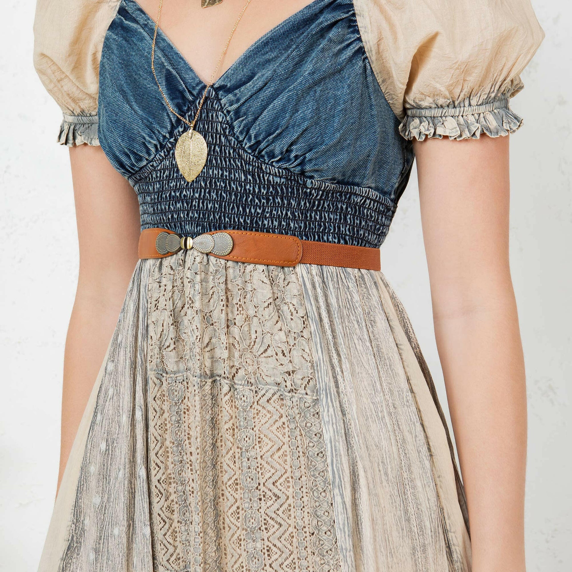 Boho Denim Patchwork Midi Dress-Dresses-Krush Kandy, Women's Online Fashion Boutique Located in Phoenix, Arizona (Scottsdale Area)