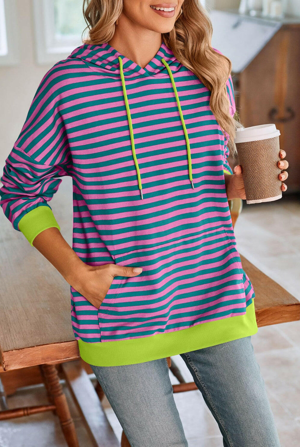Lovelet Drawstring Striped Long Sleeve Hoodie-Krush Kandy, Women's Online Fashion Boutique Located in Phoenix, Arizona (Scottsdale Area)