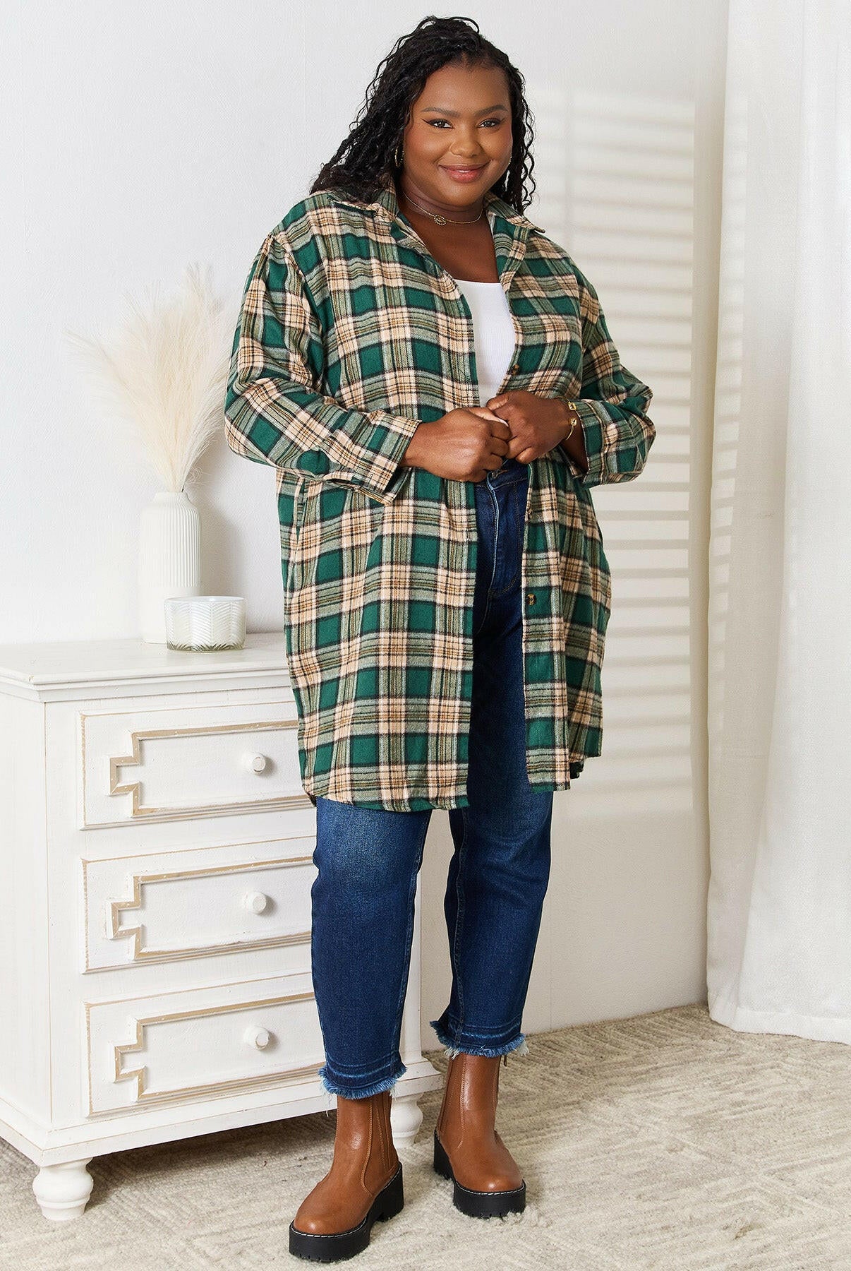 Mandy Plaid Collared Neck Long Sleeve Shirt-Krush Kandy, Women's Online Fashion Boutique Located in Phoenix, Arizona (Scottsdale Area)