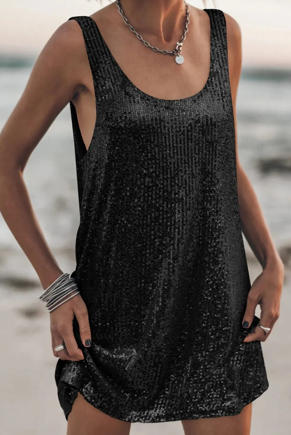 Sequin Scoop Neck Mini Dress-Dresses-Krush Kandy, Women's Online Fashion Boutique Located in Phoenix, Arizona (Scottsdale Area)