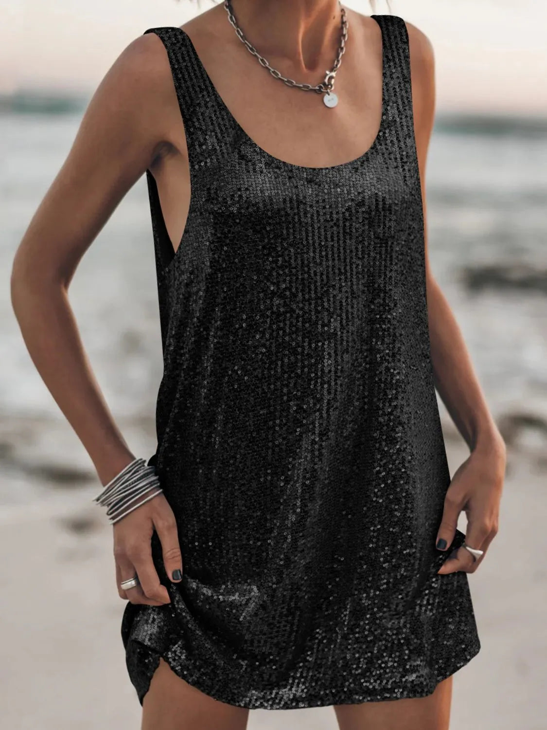 Sequin Scoop Neck Mini Dress-Dresses-Krush Kandy, Women's Online Fashion Boutique Located in Phoenix, Arizona (Scottsdale Area)