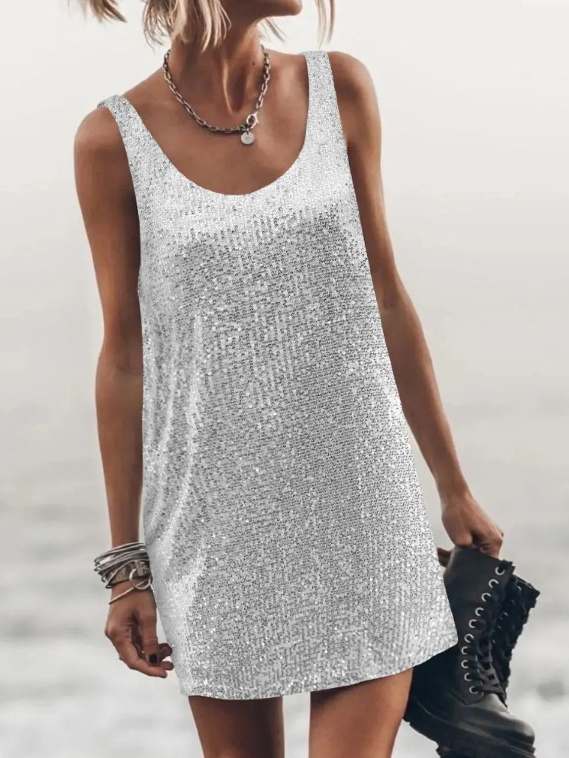 Sequin Scoop Neck Mini Dress-Dresses-Krush Kandy, Women's Online Fashion Boutique Located in Phoenix, Arizona (Scottsdale Area)
