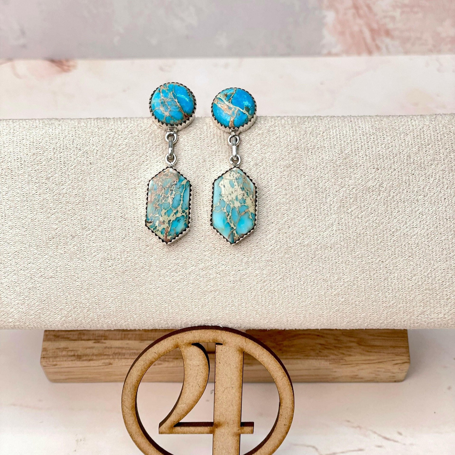 Desert Jasper Blue Slab Earrings-Earrings-Krush Kandy, Women's Online Fashion Boutique Located in Phoenix, Arizona (Scottsdale Area)