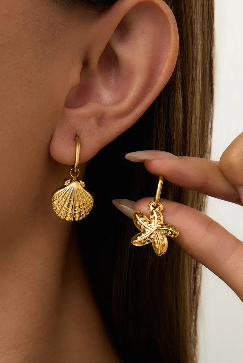Vintage Gold Seashell & Starfish Drop Earrings-Earrings-Krush Kandy, Women's Online Fashion Boutique Located in Phoenix, Arizona (Scottsdale Area)