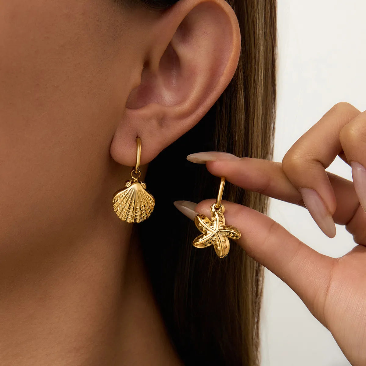 Vintage Gold Seashell & Starfish Drop Earrings-Earrings-Krush Kandy, Women's Online Fashion Boutique Located in Phoenix, Arizona (Scottsdale Area)