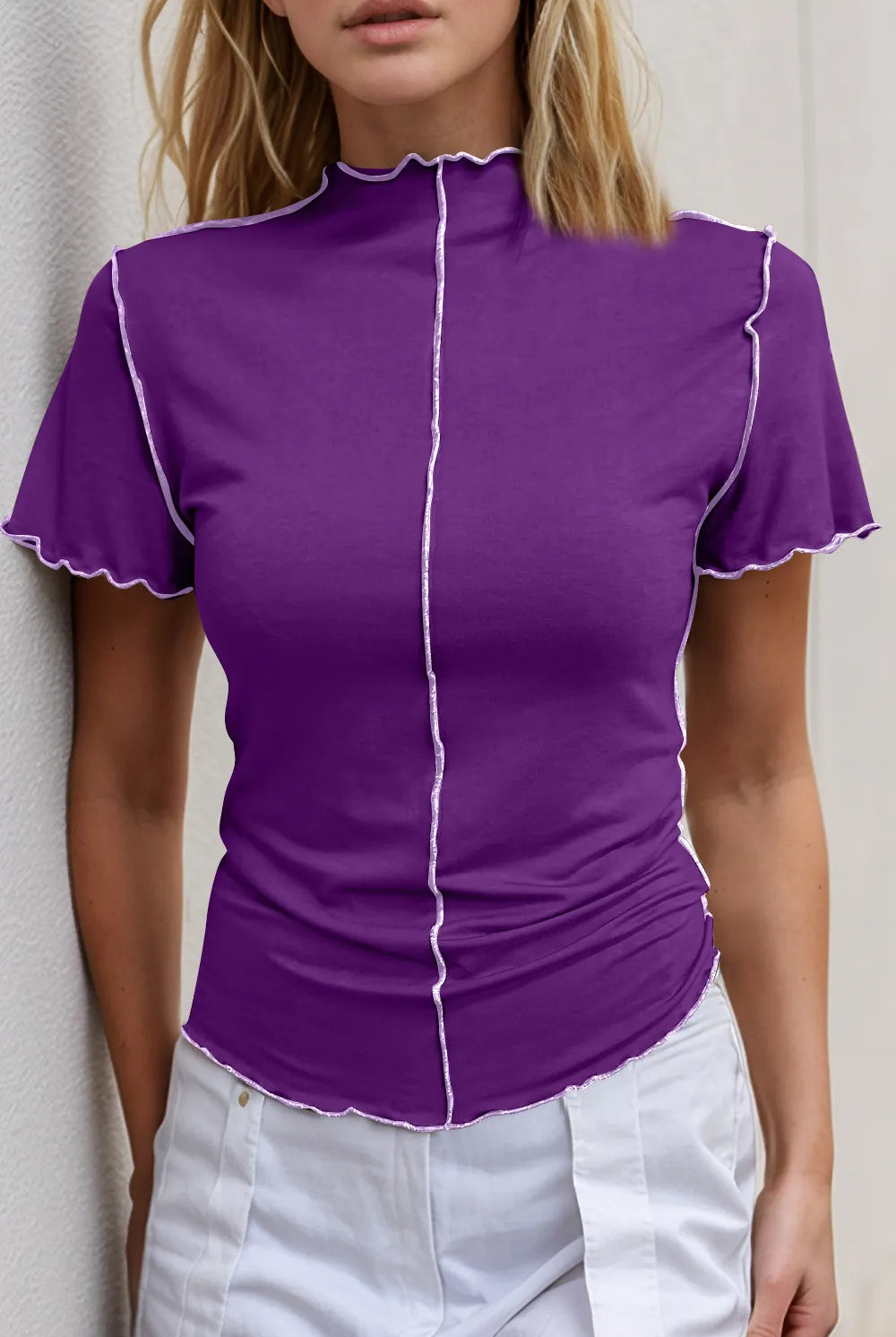 Ruffled Edge Mock Neck Top-Tops-Krush Kandy, Women's Online Fashion Boutique Located in Phoenix, Arizona (Scottsdale Area)