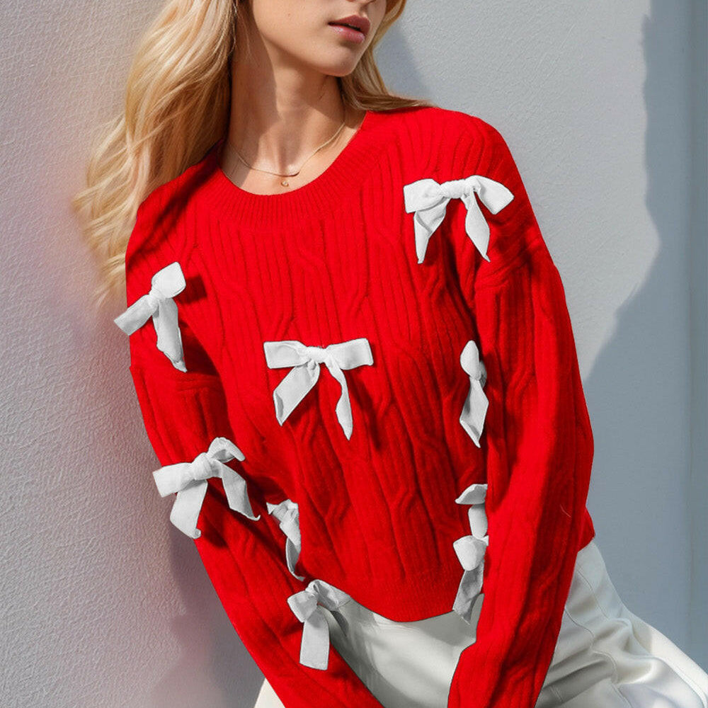 S-3X With Love Cable Knit Bow Sweater-Sweaters-Krush Kandy, Women's Online Fashion Boutique Located in Phoenix, Arizona (Scottsdale Area)
