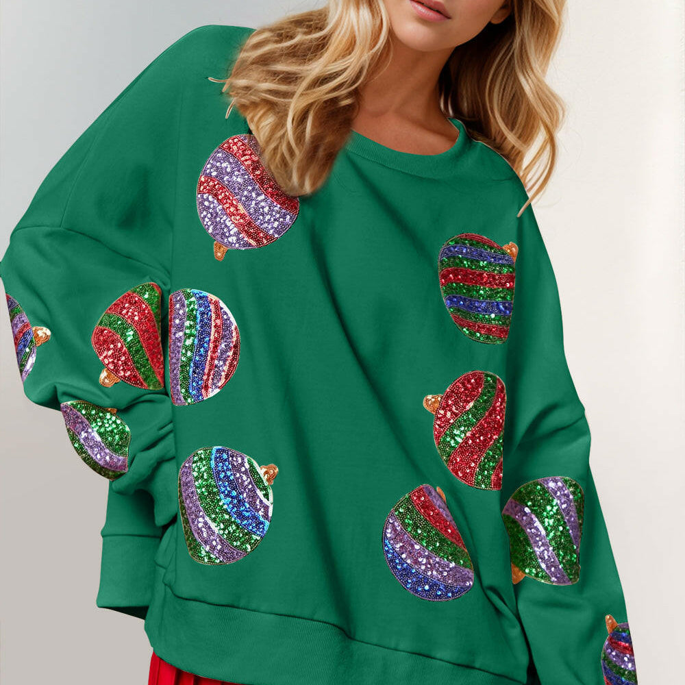 Christmas Element Sequin Round Neck Long Sleeve Sweatshirt-Sweatshirts-Krush Kandy, Women's Online Fashion Boutique Located in Phoenix, Arizona (Scottsdale Area)