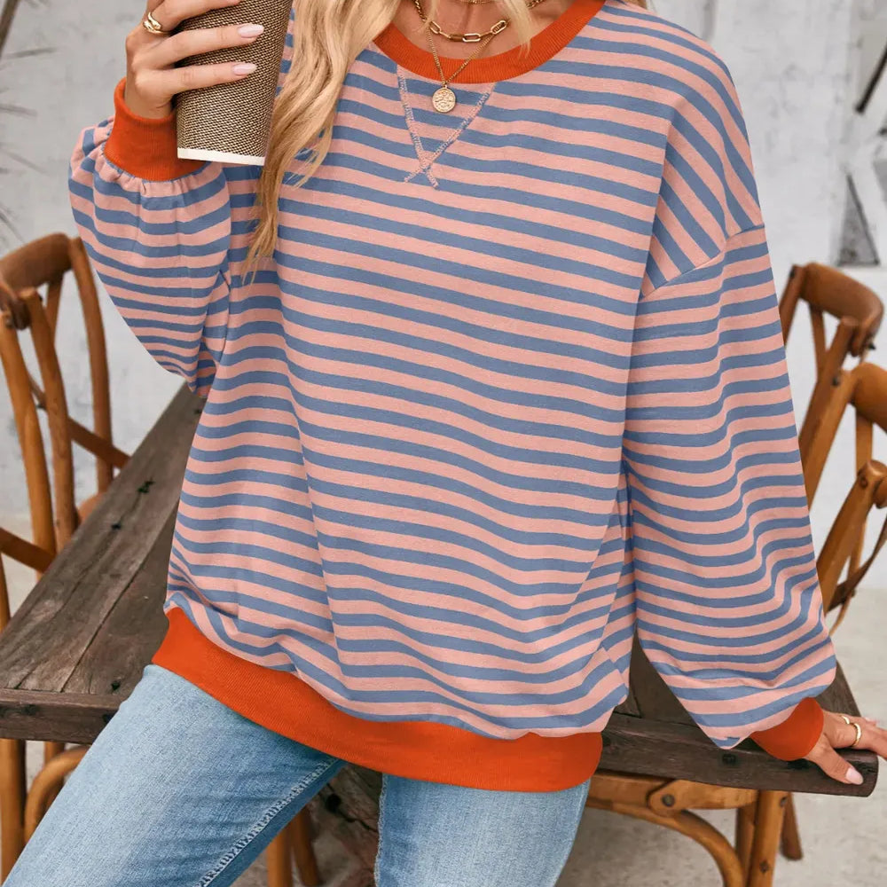 Lovelet Contrast Striped Long Sleeve Sweatshirt-Sweaters-Krush Kandy, Women's Online Fashion Boutique Located in Phoenix, Arizona (Scottsdale Area)