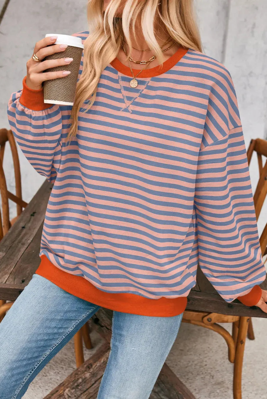 Lovelet Contrast Striped Long Sleeve Sweatshirt-Sweaters-Krush Kandy, Women's Online Fashion Boutique Located in Phoenix, Arizona (Scottsdale Area)