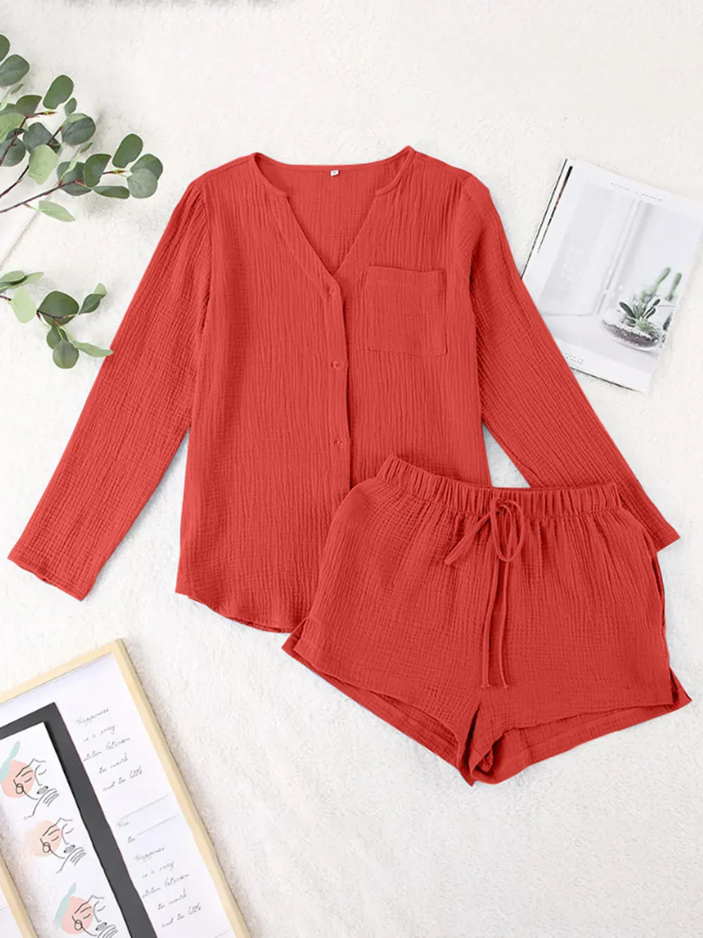 Notched Long Sleeve Top and Shorts Set-Krush Kandy, Women's Online Fashion Boutique Located in Phoenix, Arizona (Scottsdale Area)