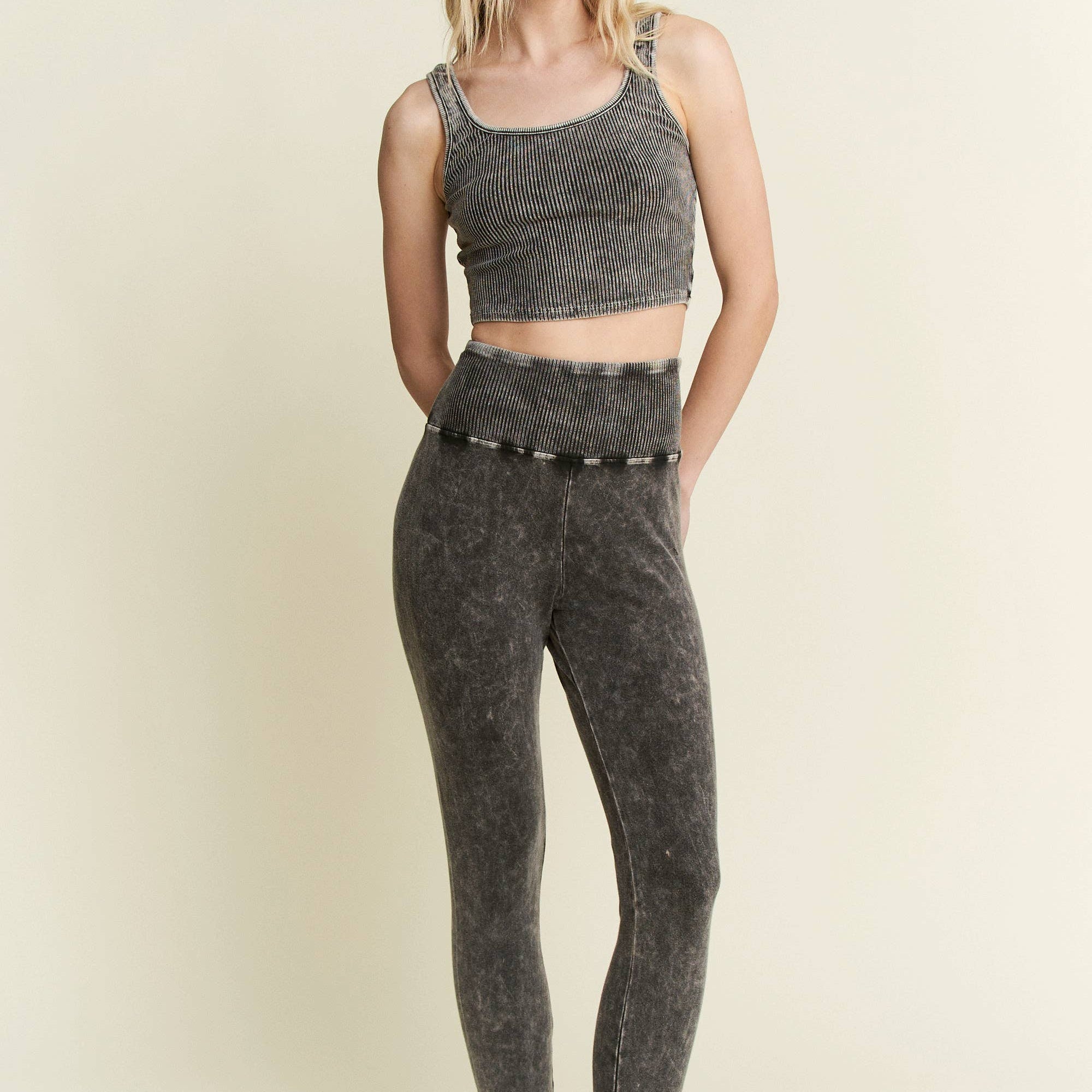 Mineral Wash Wide Banded Leggings-Leggings-Krush Kandy, Women's Online Fashion Boutique Located in Phoenix, Arizona (Scottsdale Area)