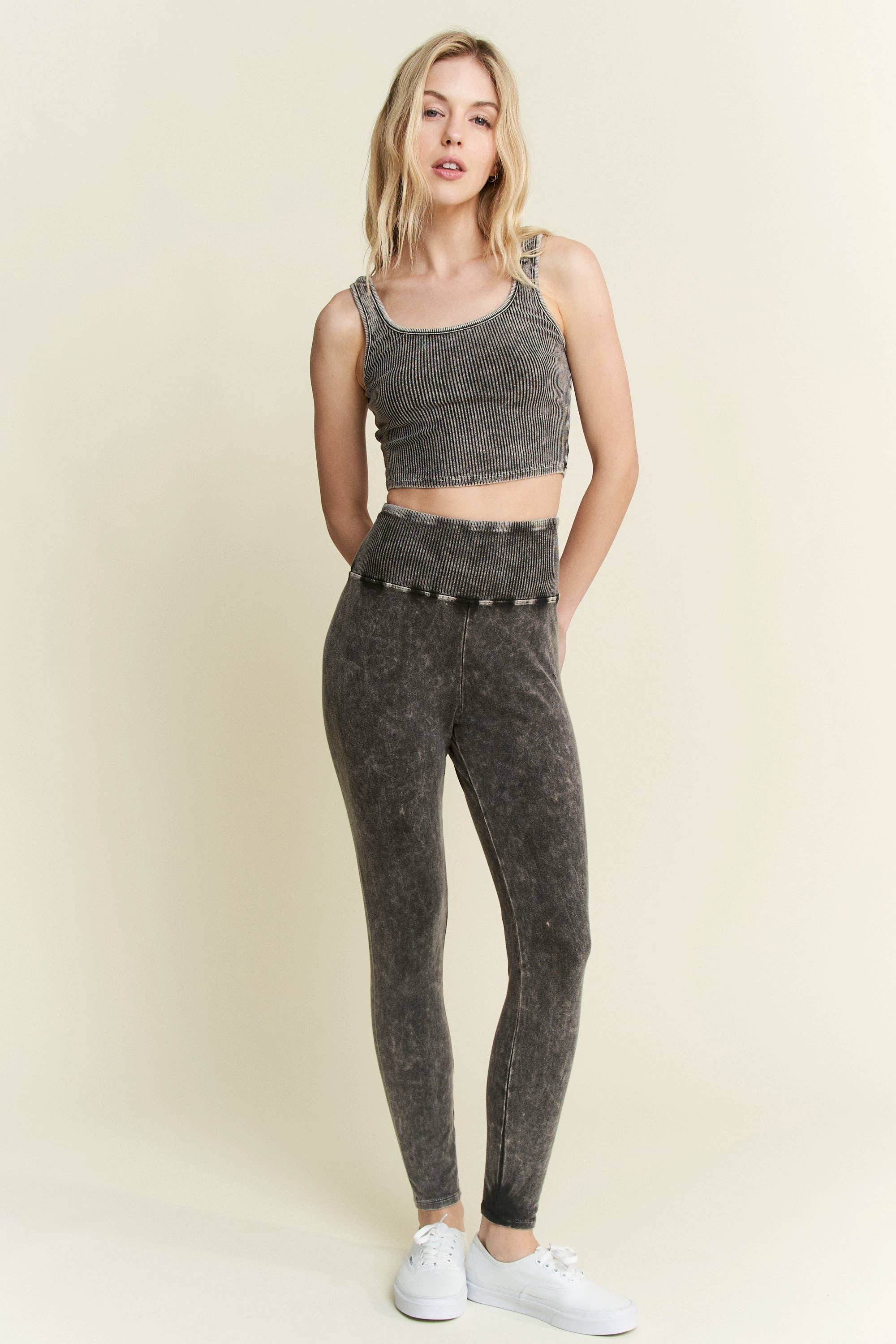 Mineral Wash Wide Banded Leggings-Leggings-Krush Kandy, Women's Online Fashion Boutique Located in Phoenix, Arizona (Scottsdale Area)