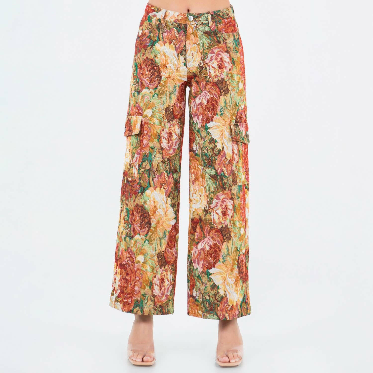 Garden Glam Jacquard Cargo Pants-Denim-Krush Kandy, Women's Online Fashion Boutique Located in Phoenix, Arizona (Scottsdale Area)
