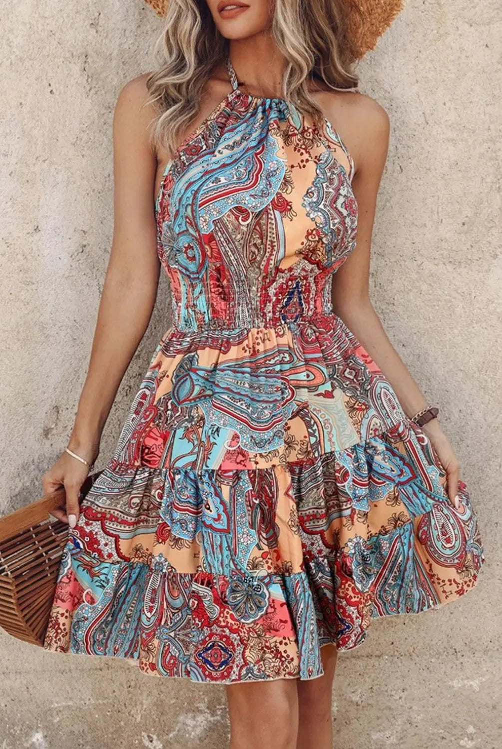 Paisley Print Halter Neck Mini Dress-Krush Kandy, Women's Online Fashion Boutique Located in Phoenix, Arizona (Scottsdale Area)