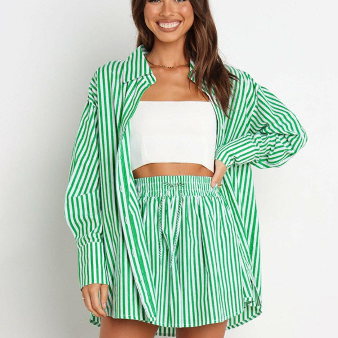 Bon Voyage Striped Button Down Top & Shorts Set-2 Piece Outfit Sets-Krush Kandy, Women's Online Fashion Boutique Located in Phoenix, Arizona (Scottsdale Area)