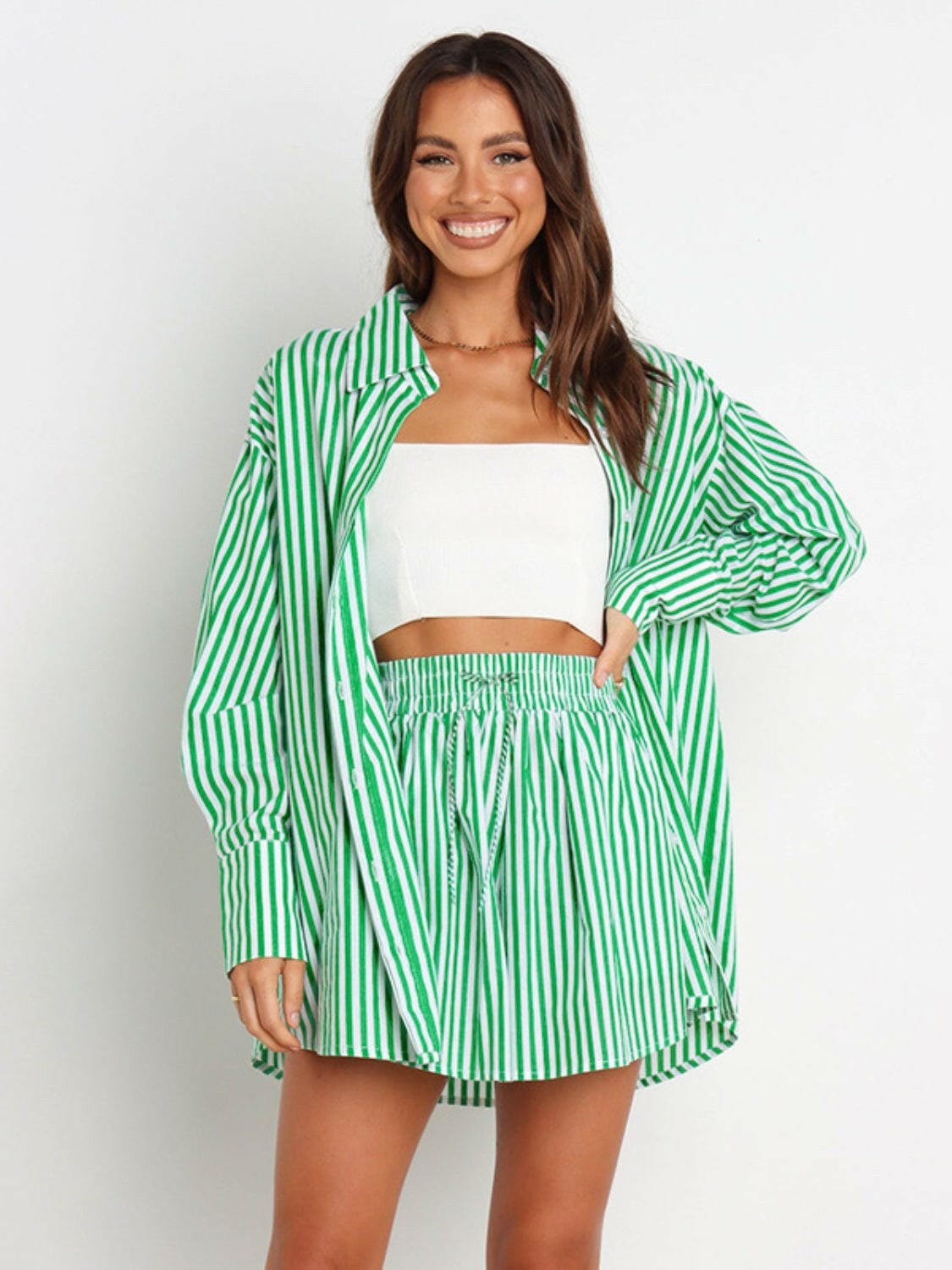 Bon Voyage Striped Button Down Top & Shorts Set-2 Piece Outfit Sets-Krush Kandy, Women's Online Fashion Boutique Located in Phoenix, Arizona (Scottsdale Area)