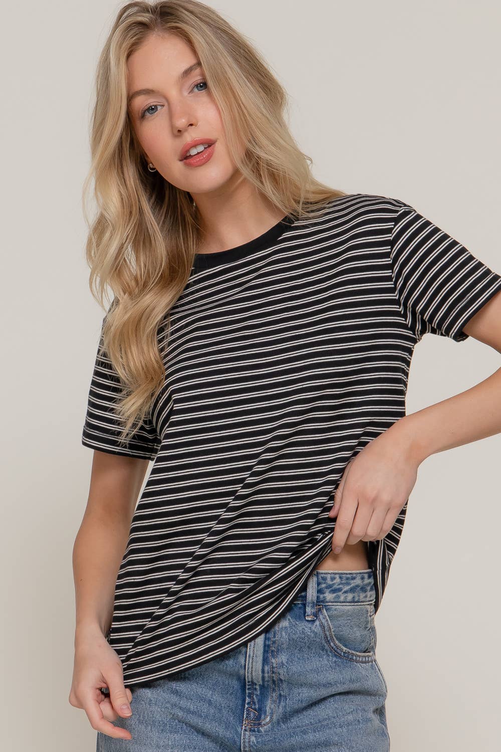 Black & White Striped Tee-Tops-Krush Kandy, Women's Online Fashion Boutique Located in Phoenix, Arizona (Scottsdale Area)