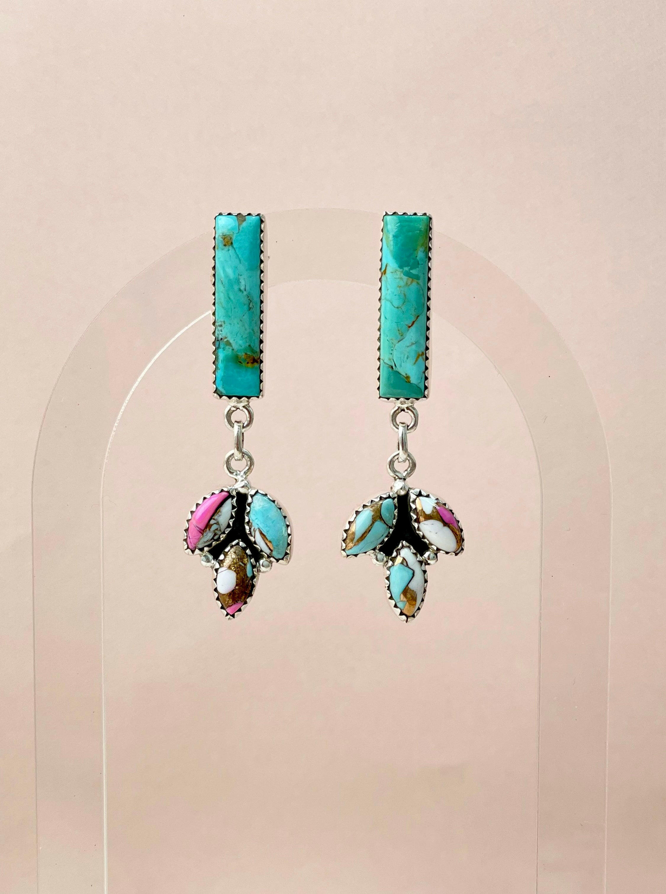 Cotton Candy & Turquoise Bar Earrings-Earrings-Krush Kandy, Women's Online Fashion Boutique Located in Phoenix, Arizona (Scottsdale Area)