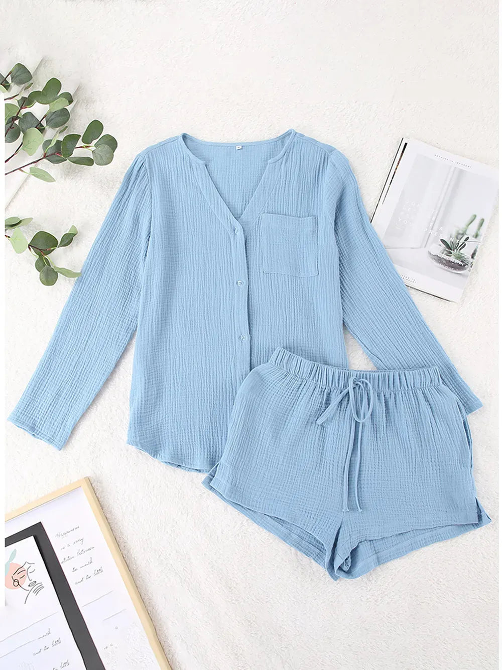 Notched Long Sleeve Top and Shorts Set-Krush Kandy, Women's Online Fashion Boutique Located in Phoenix, Arizona (Scottsdale Area)