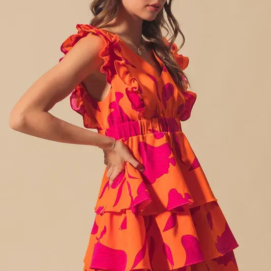 SO ME Floral V Neck Layered Dress with Elasticized Waist-Dresses-Krush Kandy, Women's Online Fashion Boutique Located in Phoenix, Arizona (Scottsdale Area)