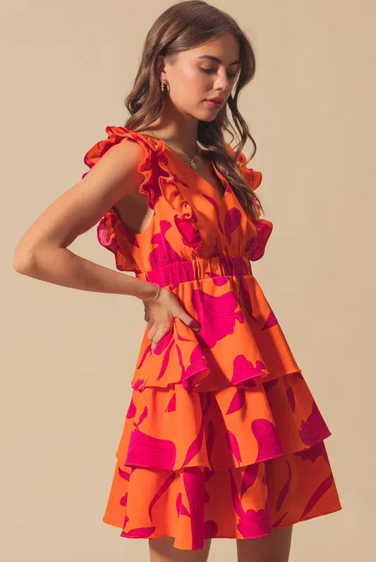 SO ME Floral V Neck Layered Dress with Elasticized Waist-Dresses-Krush Kandy, Women's Online Fashion Boutique Located in Phoenix, Arizona (Scottsdale Area)