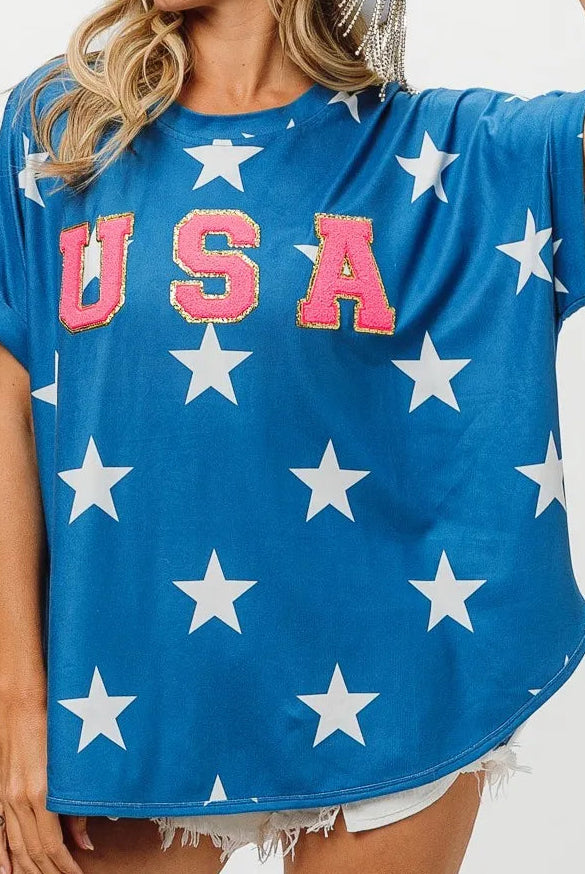 BiBi Fourth Of July Star Knit T-Shirt-Tops-Krush Kandy, Women's Online Fashion Boutique Located in Phoenix, Arizona (Scottsdale Area)