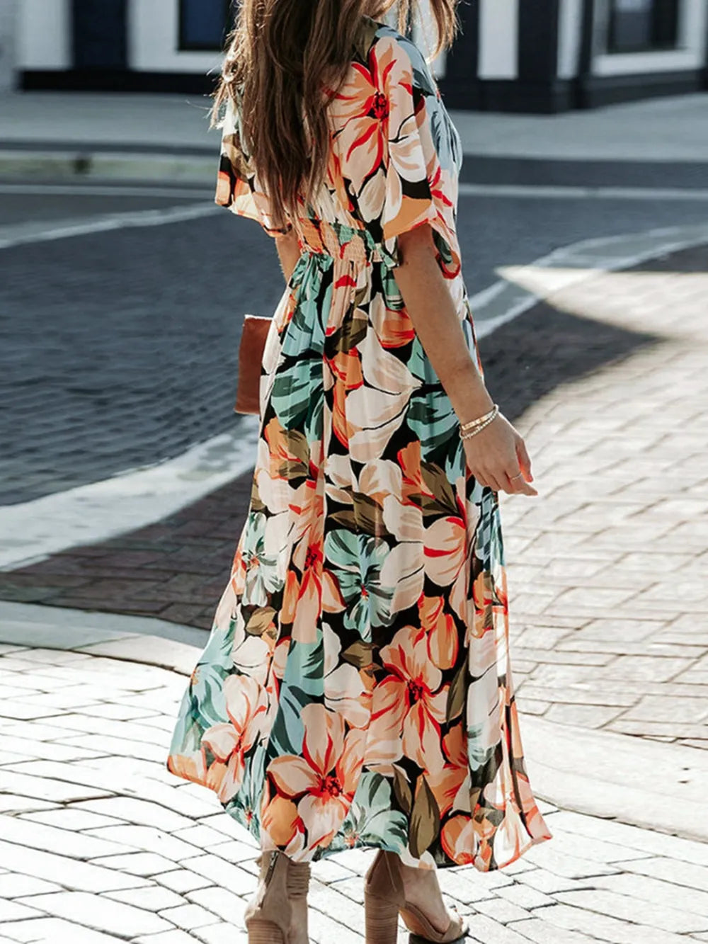 Floral Plunge Half Sleeve Dress-Krush Kandy, Women's Online Fashion Boutique Located in Phoenix, Arizona (Scottsdale Area)
