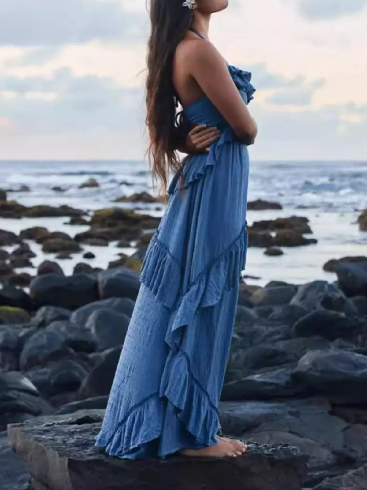Ruffled Halter Neck Maxi Dress-Dresses-Krush Kandy, Women's Online Fashion Boutique Located in Phoenix, Arizona (Scottsdale Area)