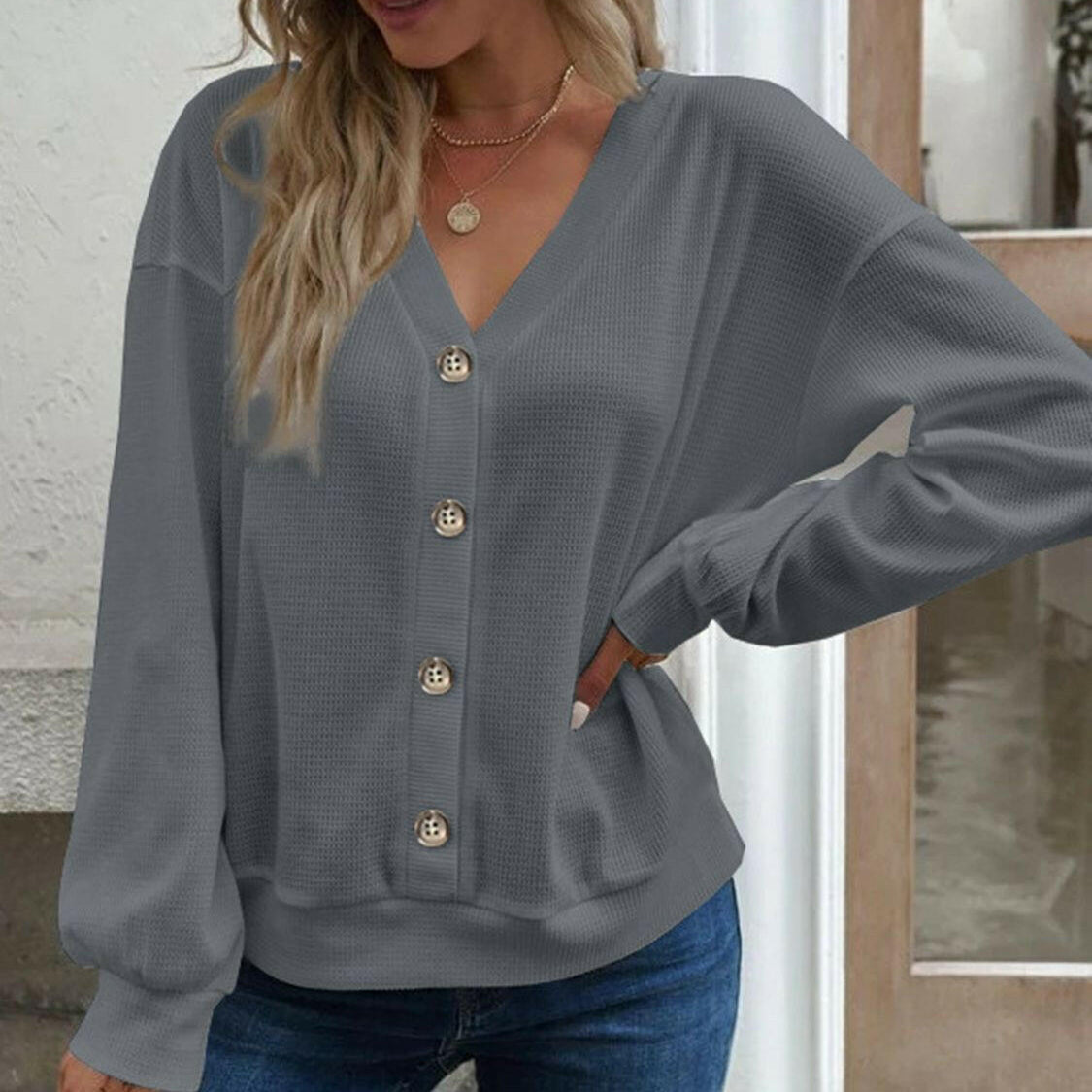 V-Neck Dropped Shoulder Blouse-Krush Kandy, Women's Online Fashion Boutique Located in Phoenix, Arizona (Scottsdale Area)