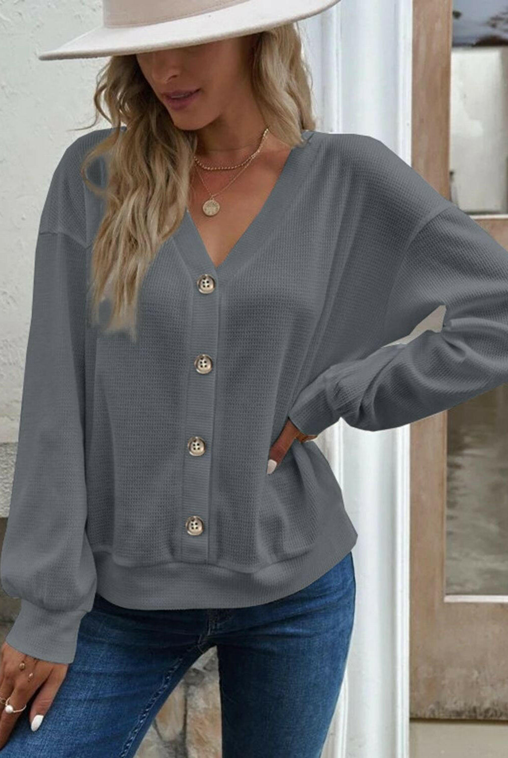 V-Neck Dropped Shoulder Blouse-Krush Kandy, Women's Online Fashion Boutique Located in Phoenix, Arizona (Scottsdale Area)