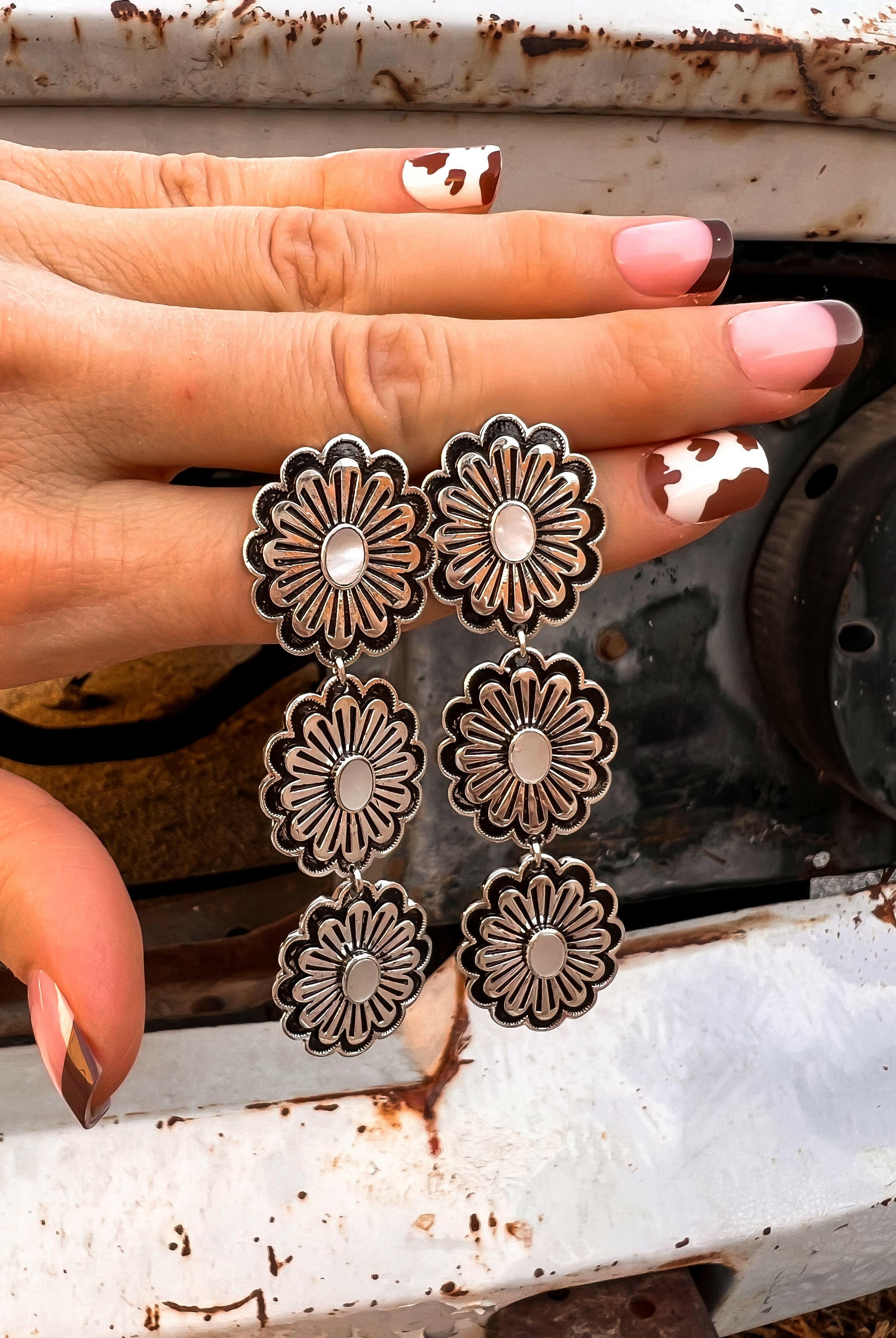 Triple Blossom Stone Earrings-Earrings-Krush Kandy, Women's Online Fashion Boutique Located in Phoenix, Arizona (Scottsdale Area)