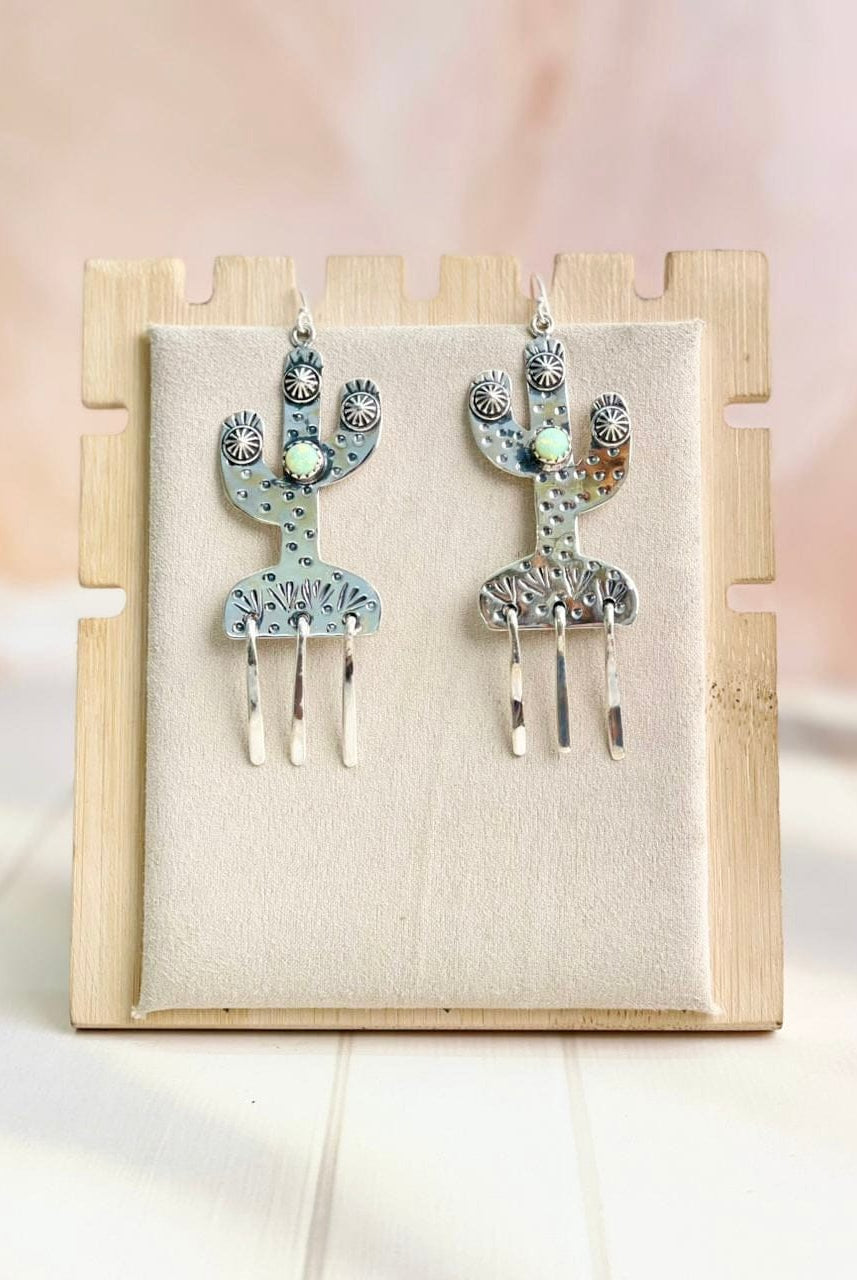 Boho Fringe Cactus Opal Dangle Earrings-Earrings-Krush Kandy, Women's Online Fashion Boutique Located in Phoenix, Arizona (Scottsdale Area)