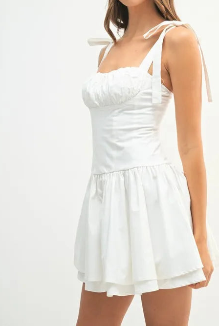 MABLE Shoulder Tie Corset Panel Mini Dress-Dresses-Krush Kandy, Women's Online Fashion Boutique Located in Phoenix, Arizona (Scottsdale Area)