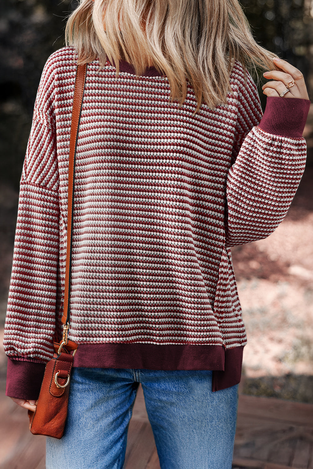 Cozy Red Stripe Colorblock Knit Pullover-Long Sleeve Tops-Krush Kandy, Women's Online Fashion Boutique Located in Phoenix, Arizona (Scottsdale Area)