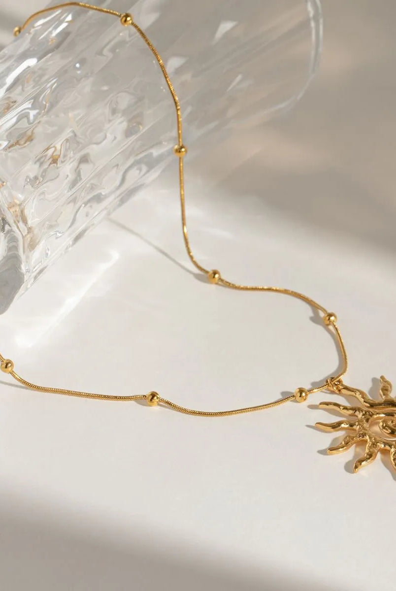 18K Gold-Plated Sun Pendant Necklace-Necklaces-Krush Kandy, Women's Online Fashion Boutique Located in Phoenix, Arizona (Scottsdale Area)