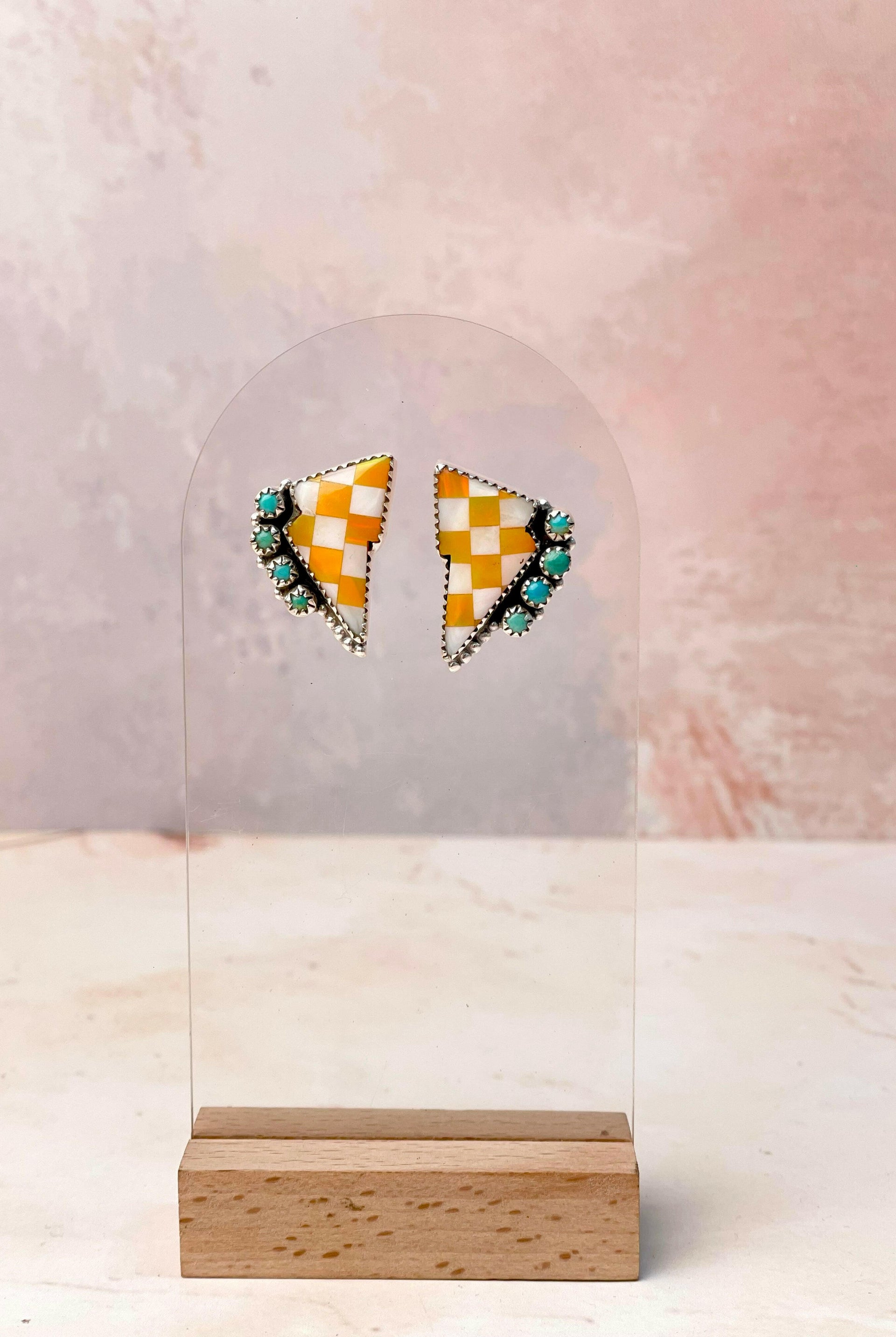 Orange Kandy Checkered Turquoise Bolt Studs-Earrings-Krush Kandy, Women's Online Fashion Boutique Located in Phoenix, Arizona (Scottsdale Area)