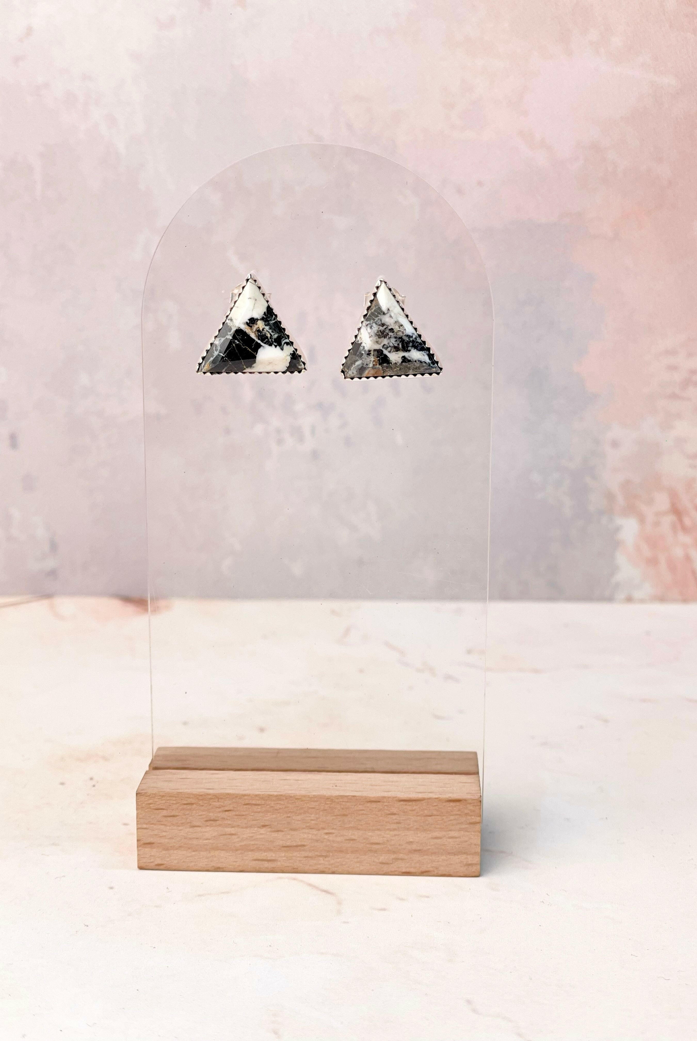 Tiffany's Triangle Single Stone Studs-Earrings-Krush Kandy, Women's Online Fashion Boutique Located in Phoenix, Arizona (Scottsdale Area)