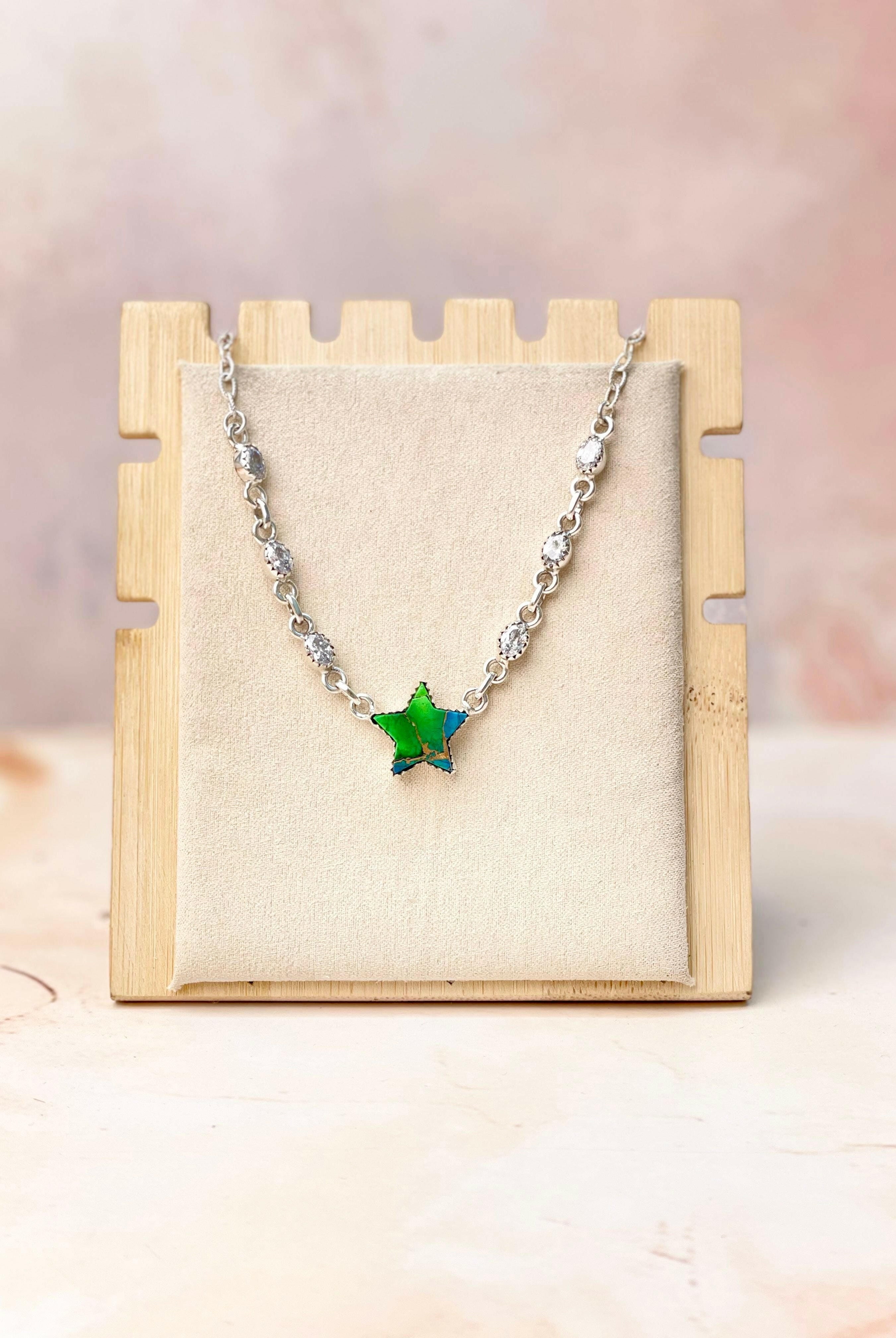 Peacock Dahlia Star and CZ Necklace-Necklaces-Krush Kandy, Women's Online Fashion Boutique Located in Phoenix, Arizona (Scottsdale Area)