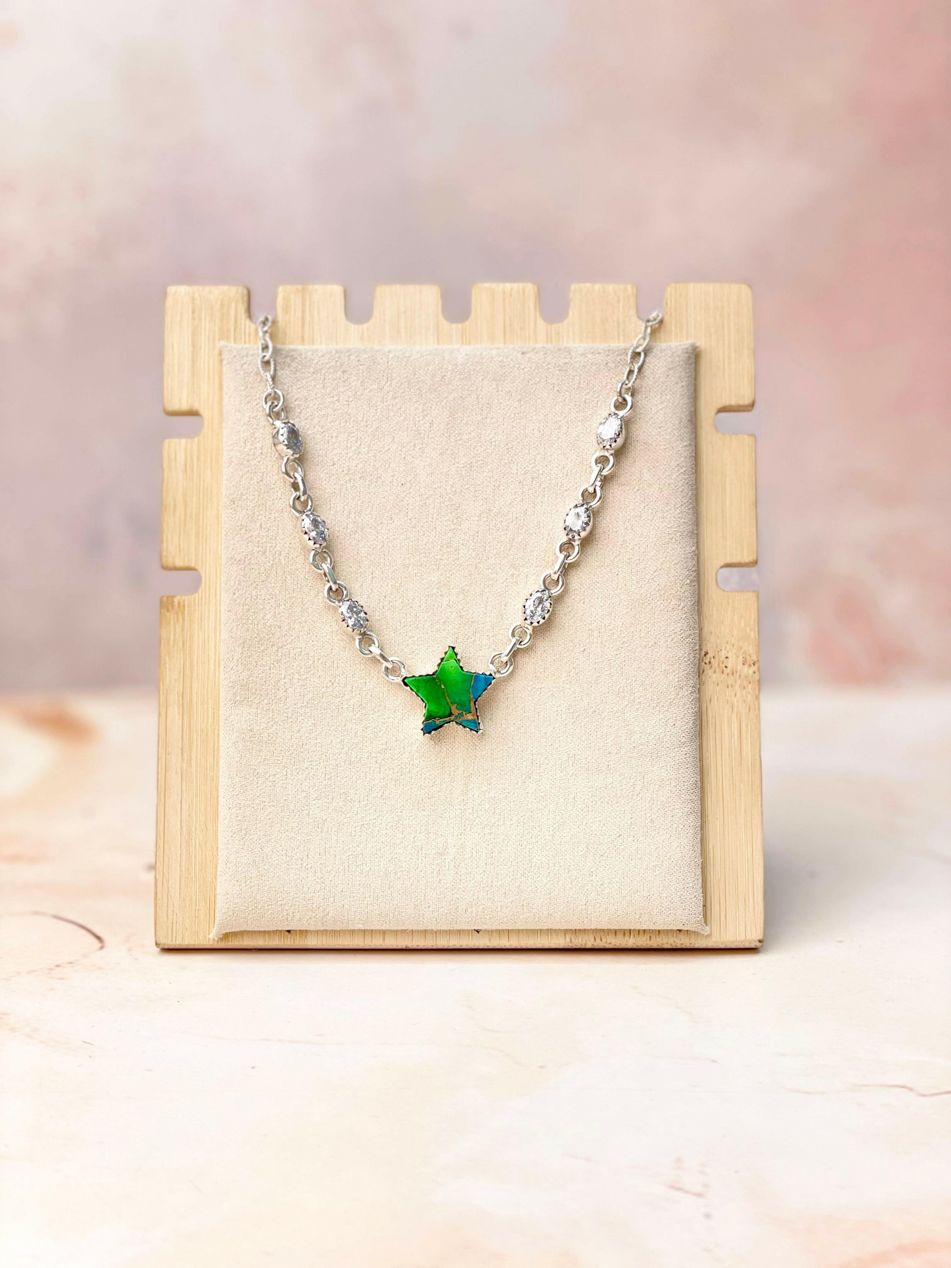 Peacock Dahlia Star and CZ Necklace-Necklaces-Krush Kandy, Women's Online Fashion Boutique Located in Phoenix, Arizona (Scottsdale Area)