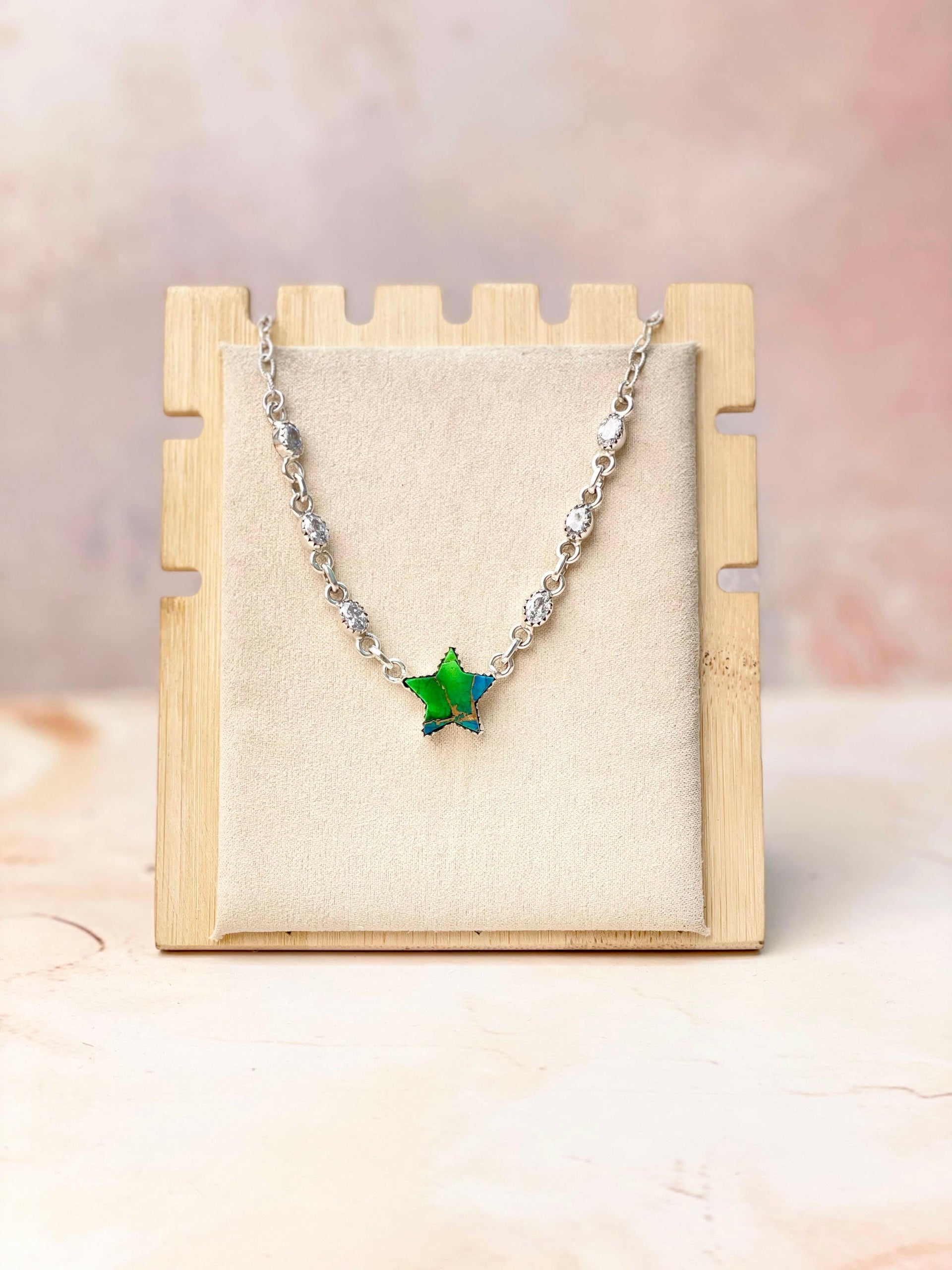 Peacock Dahlia Star and CZ Necklace-Necklaces-Krush Kandy, Women's Online Fashion Boutique Located in Phoenix, Arizona (Scottsdale Area)