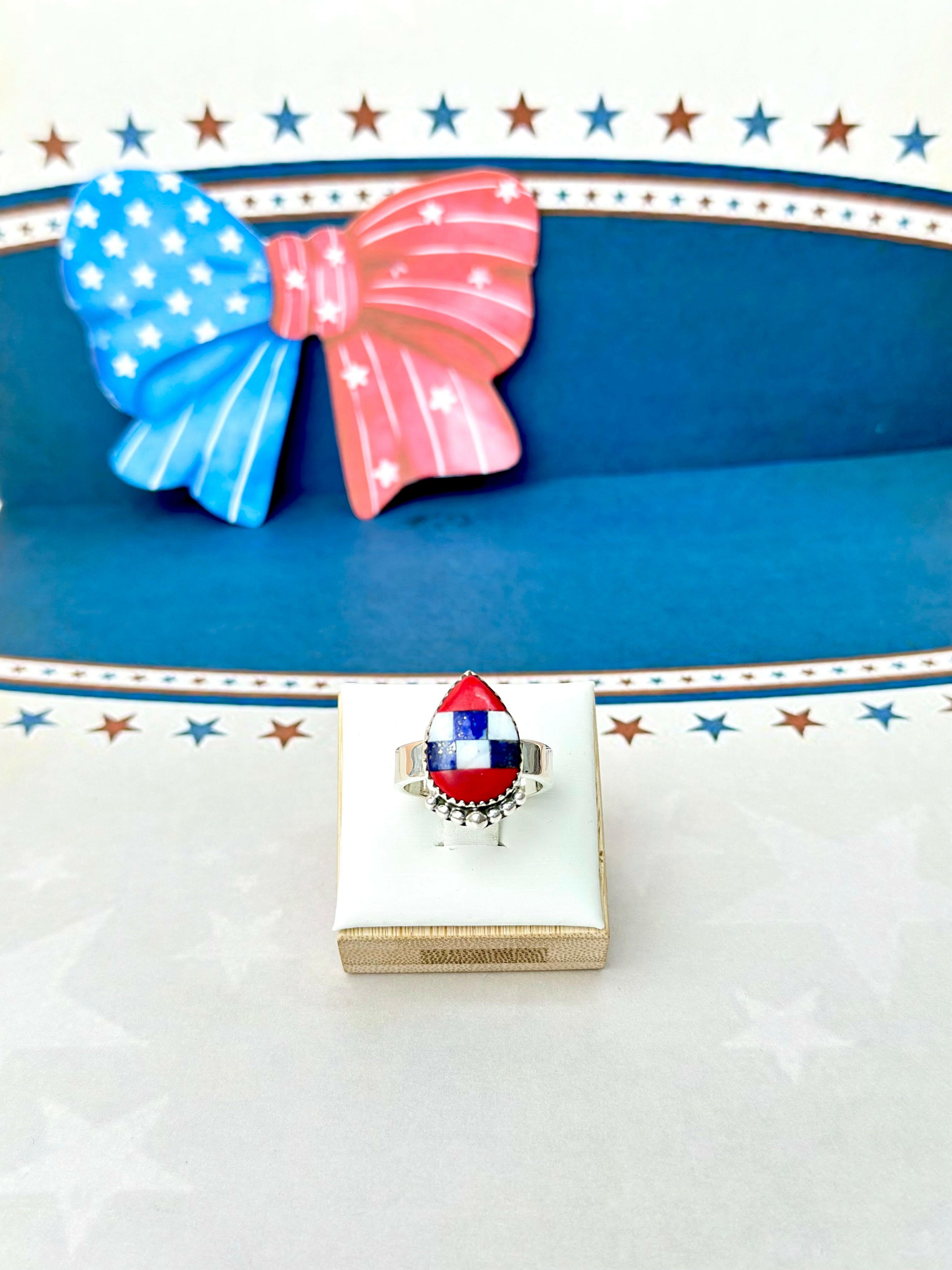Americana Check Charm Rings-Rings-Krush Kandy, Women's Online Fashion Boutique Located in Phoenix, Arizona (Scottsdale Area)