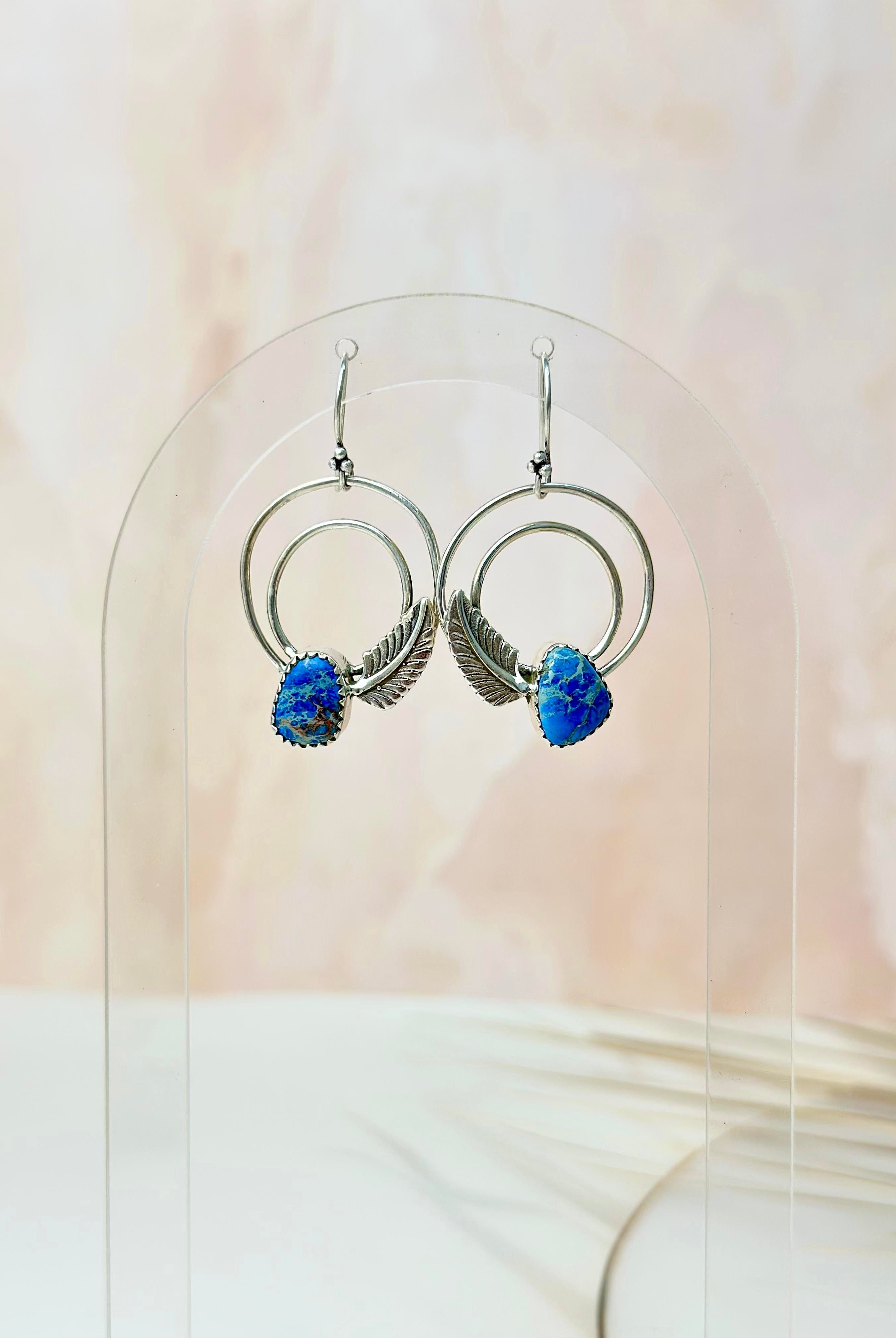 Light As A Feather Sterling Jasper Single Stone Hoops-Earrings-Krush Kandy, Women's Online Fashion Boutique Located in Phoenix, Arizona (Scottsdale Area)