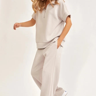 Short-Sleeved Quarter-Zip Lounge Set-2 Piece Outfit Sets-Krush Kandy, Women's Online Fashion Boutique Located in Phoenix, Arizona (Scottsdale Area)