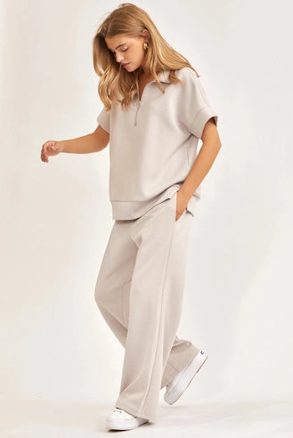 Short-Sleeved Quarter-Zip Lounge Set-2 Piece Outfit Sets-Krush Kandy, Women's Online Fashion Boutique Located in Phoenix, Arizona (Scottsdale Area)