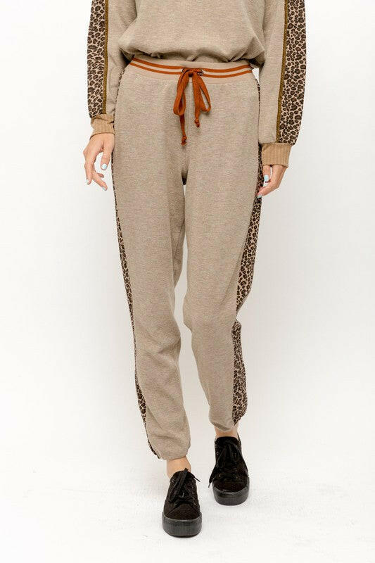 Women's Joggers with Animal Print Contrast-Joggers-Krush Kandy, Women's Online Fashion Boutique Located in Phoenix, Arizona (Scottsdale Area)