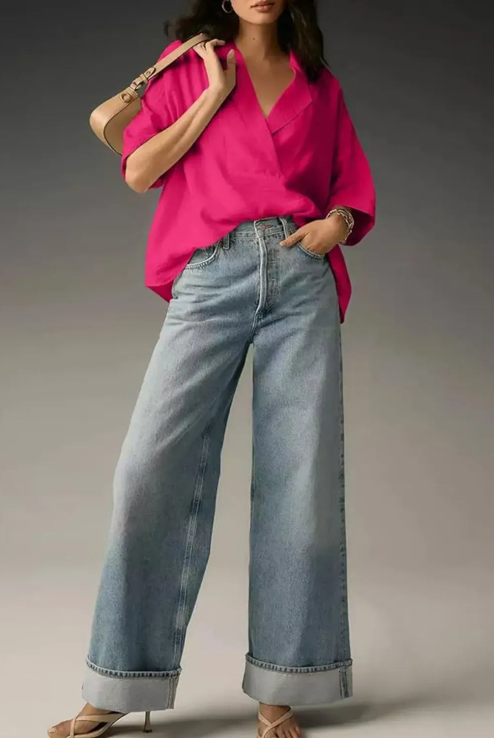 Collared Neck Half Sleeve Blouse-Krush Kandy, Women's Online Fashion Boutique Located in Phoenix, Arizona (Scottsdale Area)